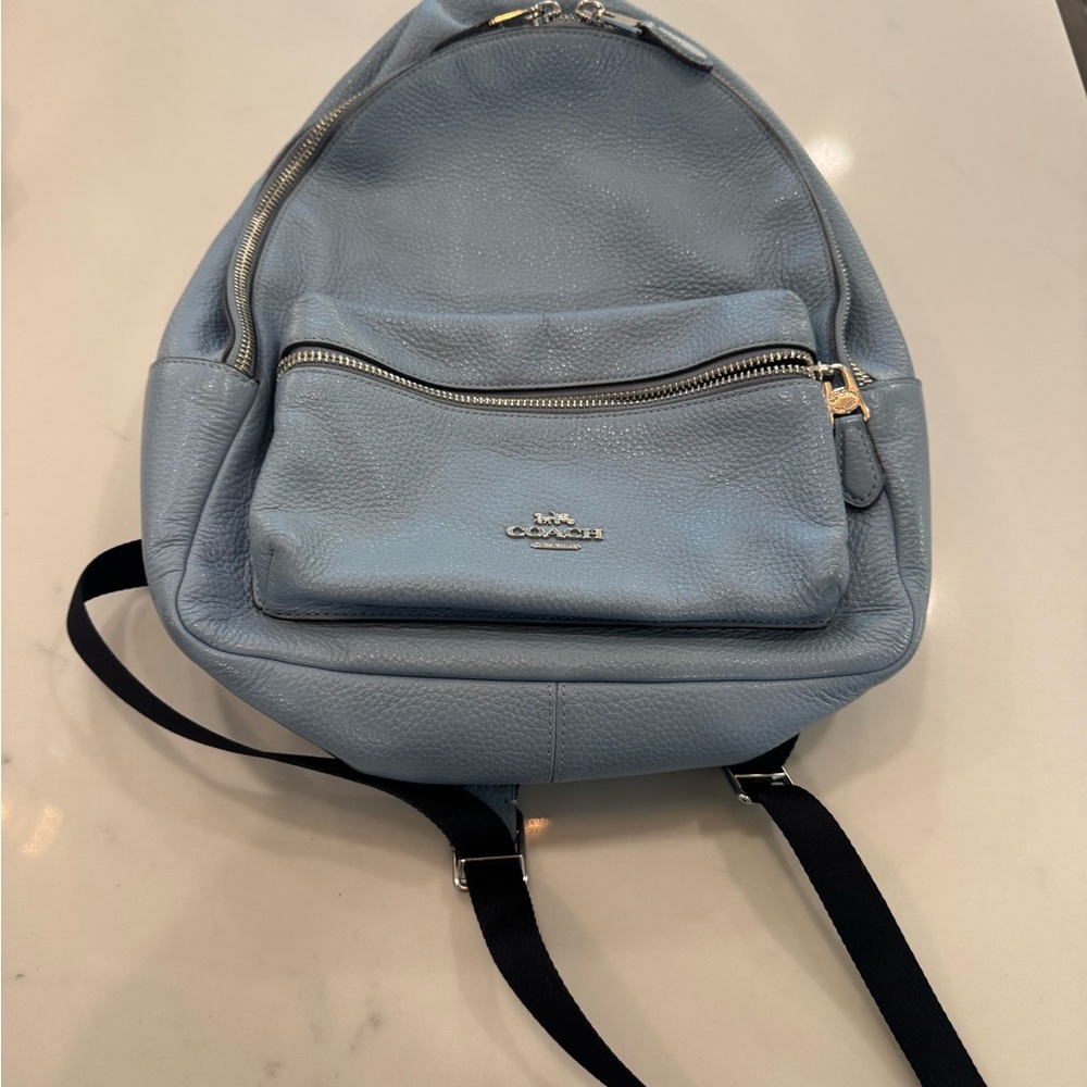 Coach Light Blue Pebbled Leather Backpack with Silver Hardware - Picture 2 of 5